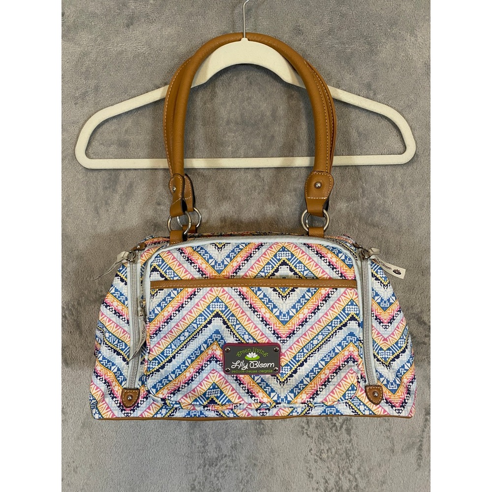 Lily Bloom Handbag Womens Large Multicolor Chevron Satchel Travel Bag Colorful